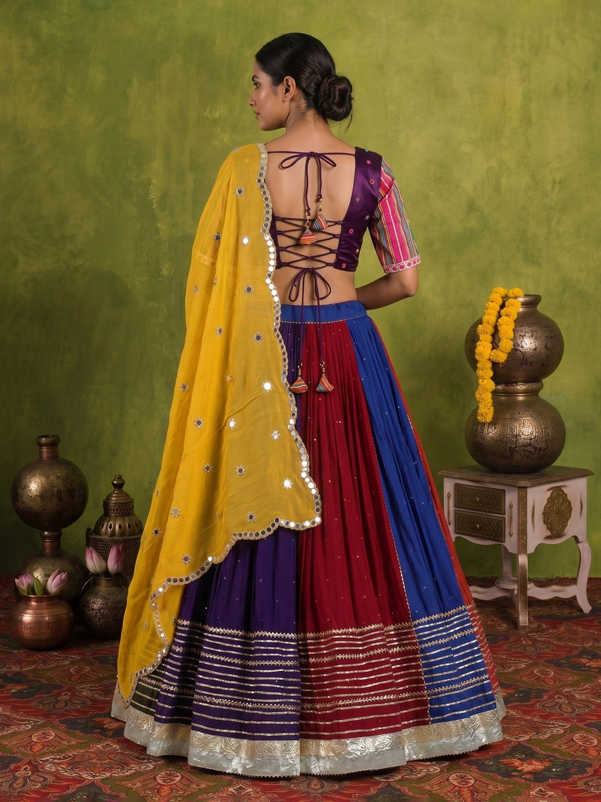 Multicolor cotton silk Garba lehenga choli