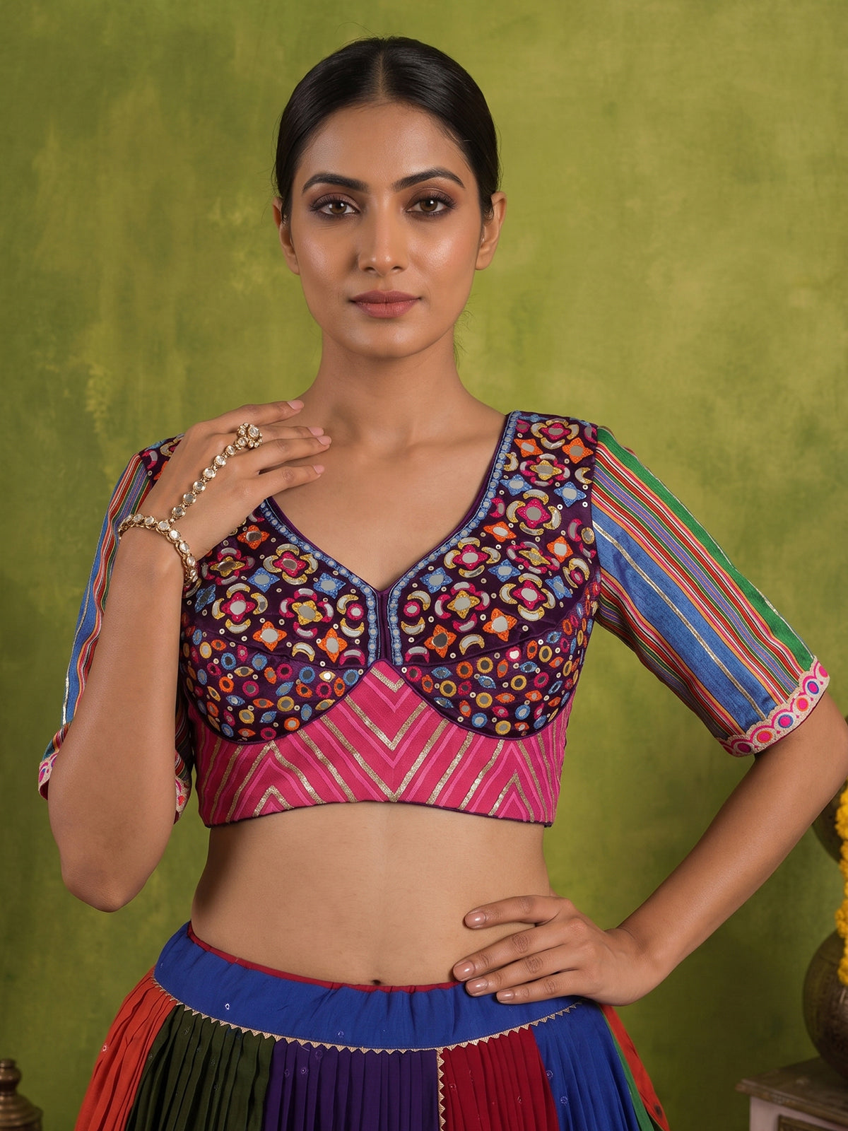 Multicolor cotton silk Garba lehenga choli