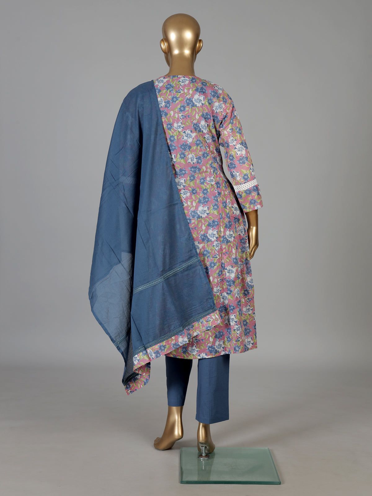 Pink floral printed A line cotton kurti set