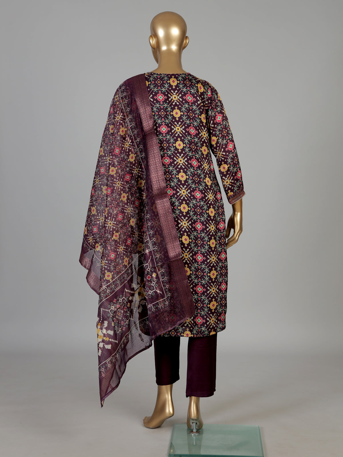 Wine silk patola print festive kurti set