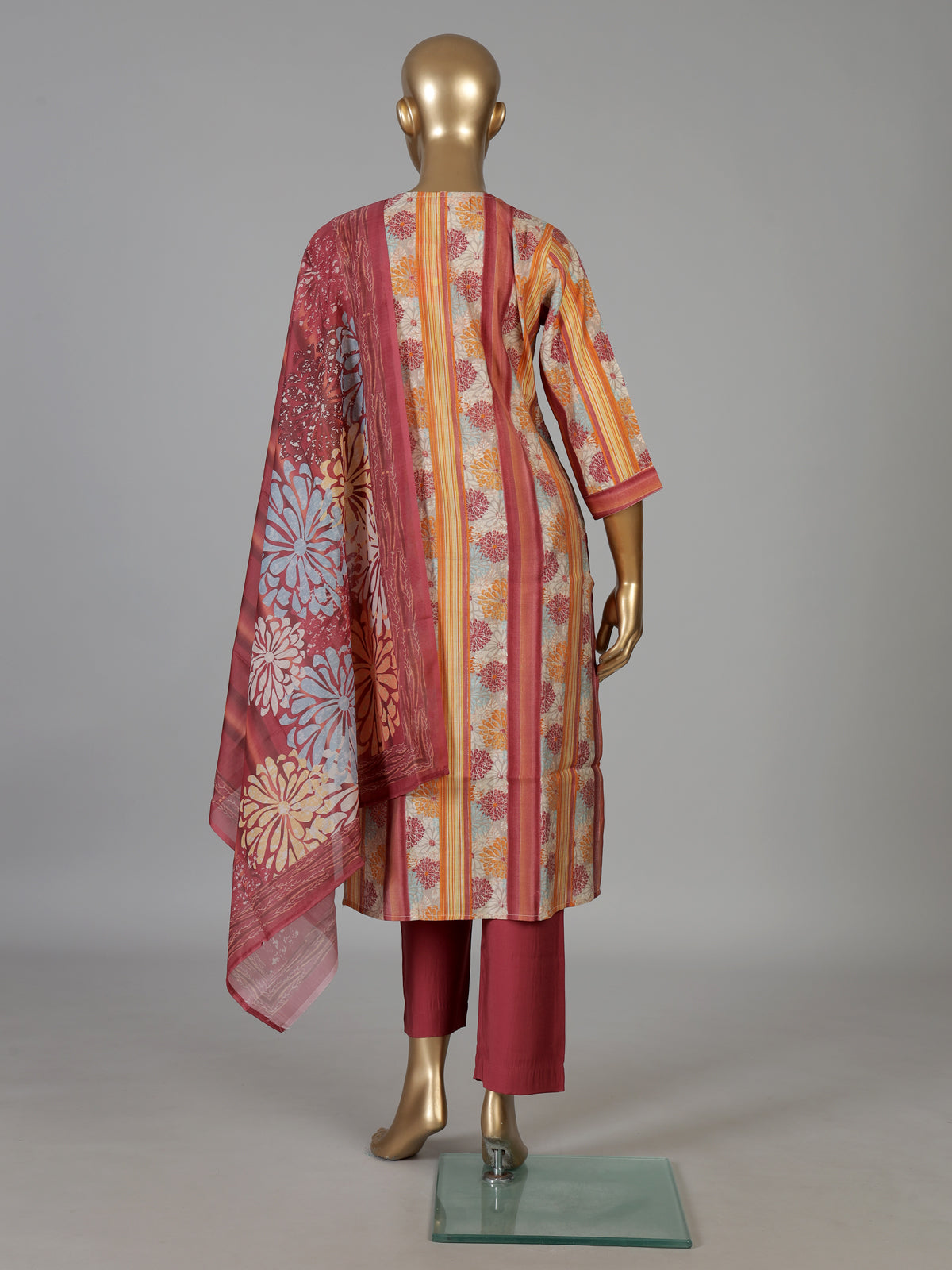 Peach muslin silk blend striped kurti set