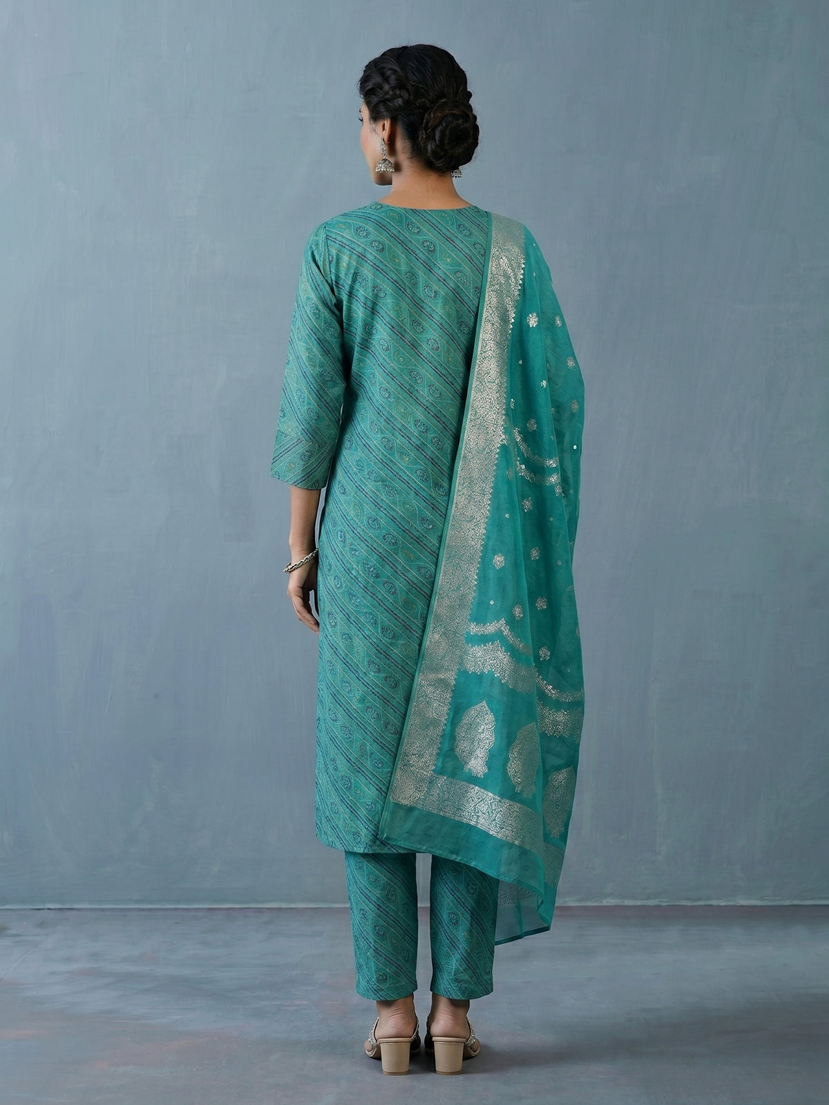 Rama green silk bandhani print festive kurti set
