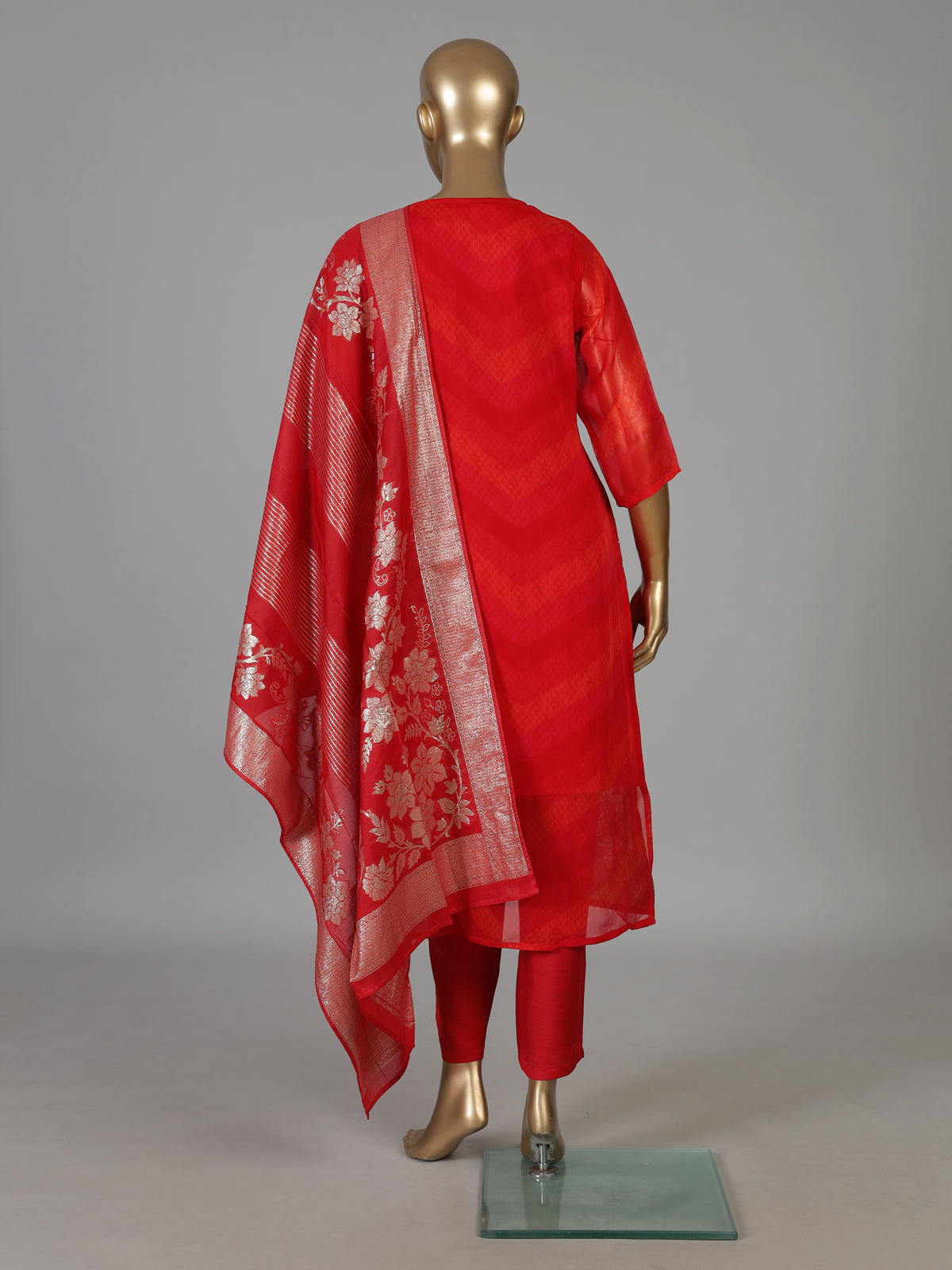 Crimson red silk blend festive kurti set with heavy embellishments