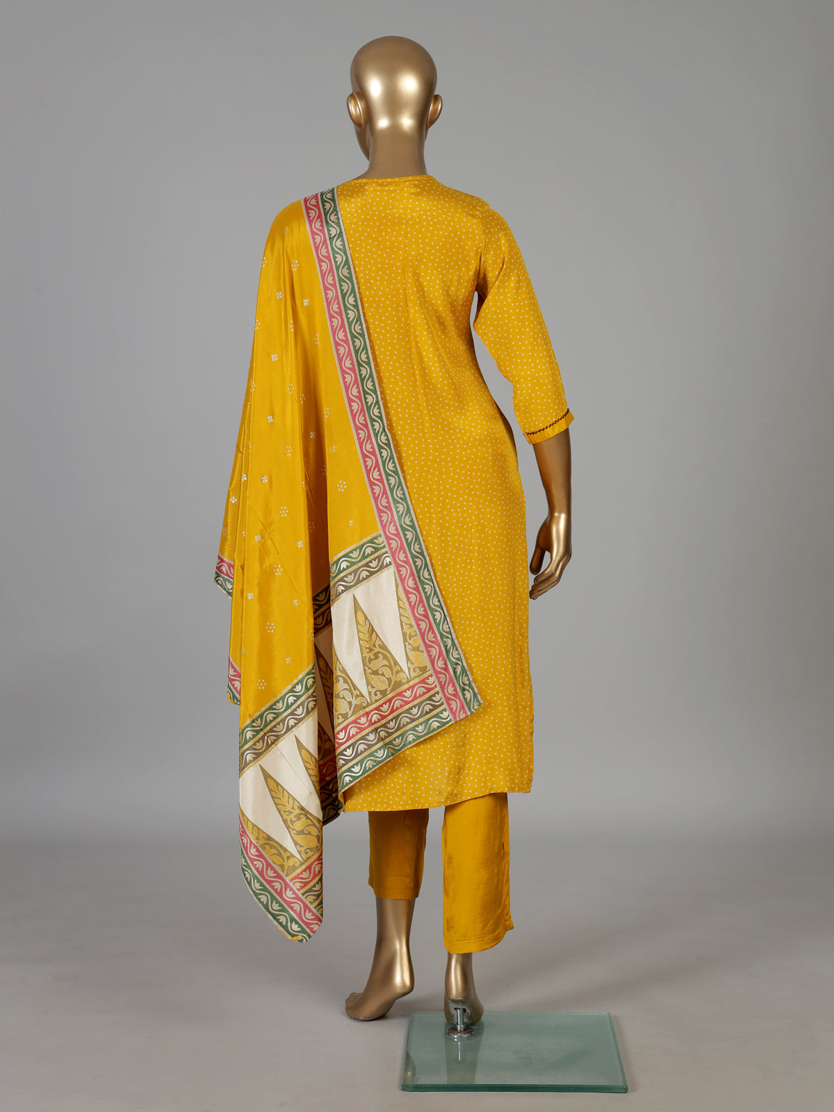 Mustard yellow silk festive kurti set with embellished yoke