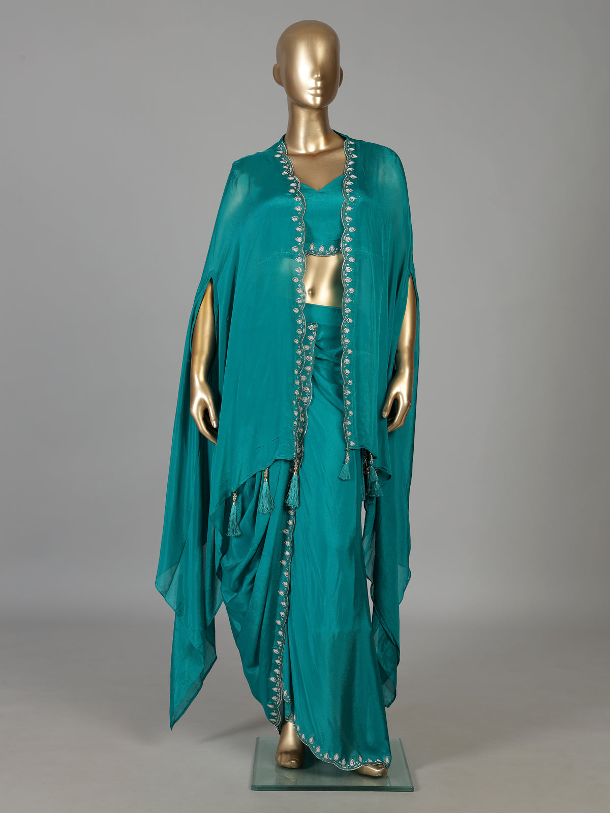Teal sea blue indo western dhoti suit