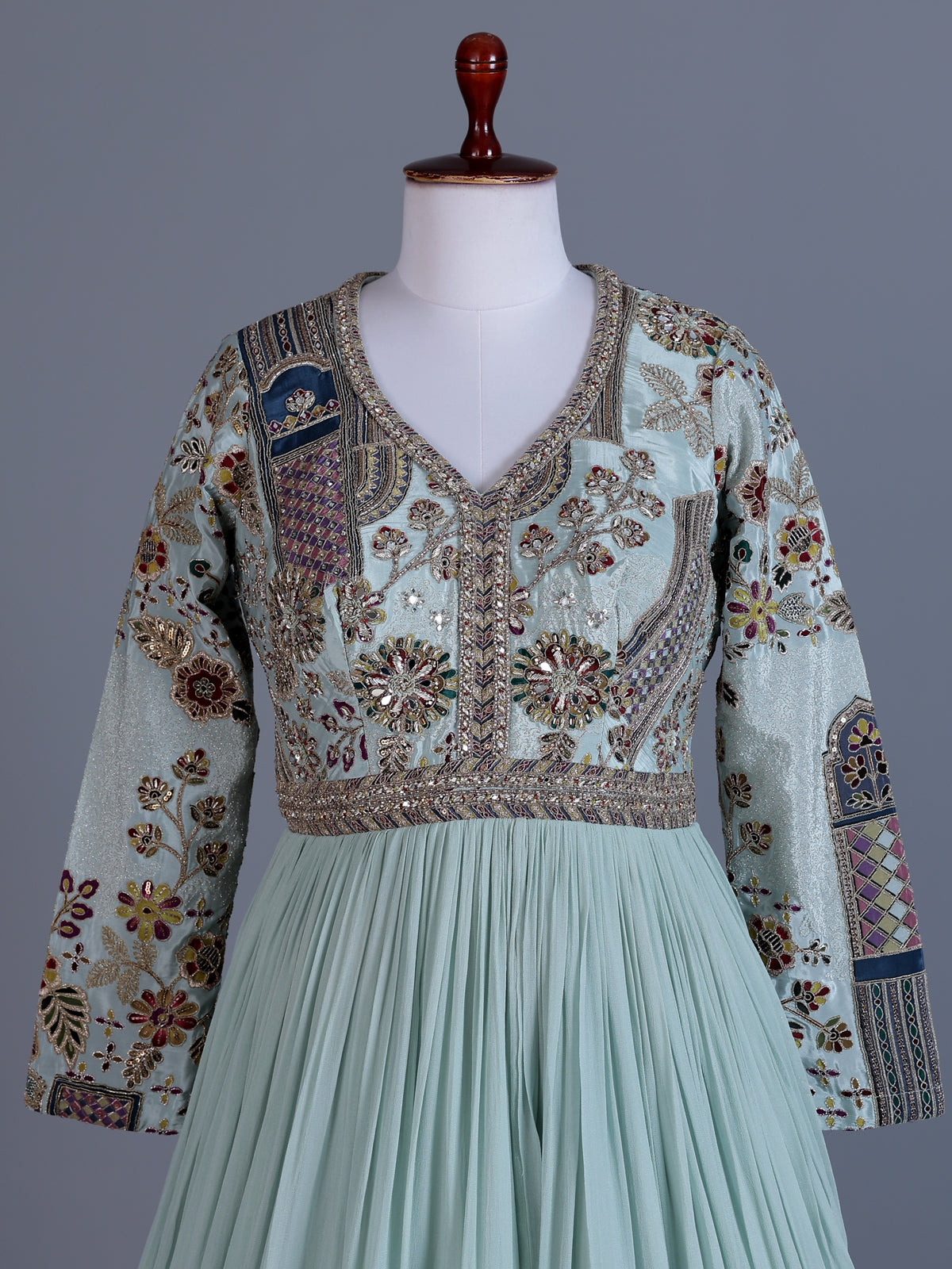 Sky blue silk floor length salwar suit
