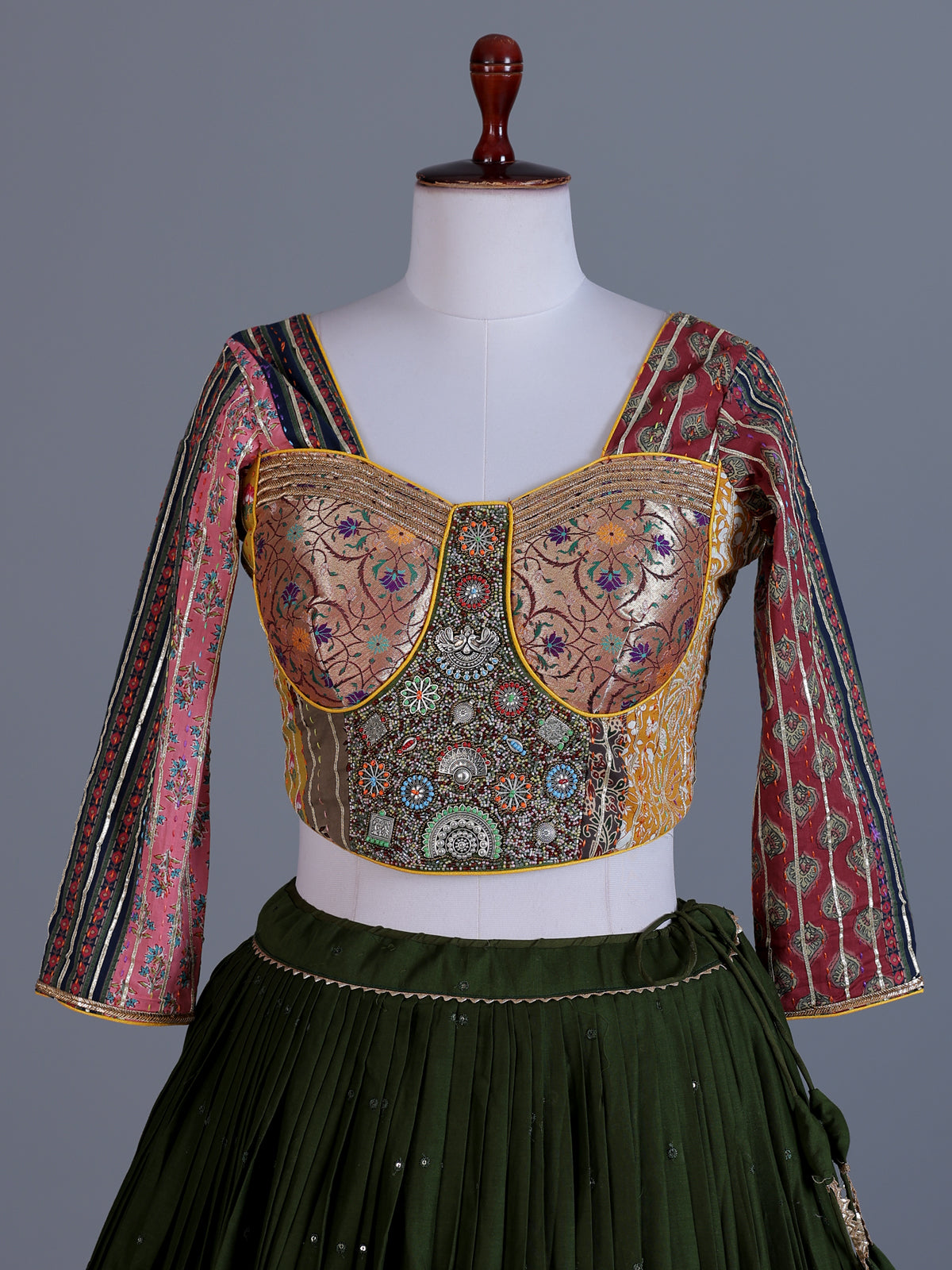 Green tissue silk navratri wear lehenga choli