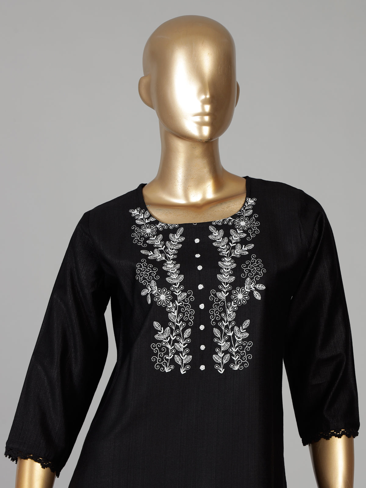 Black cotton silk kurti set with dupatta