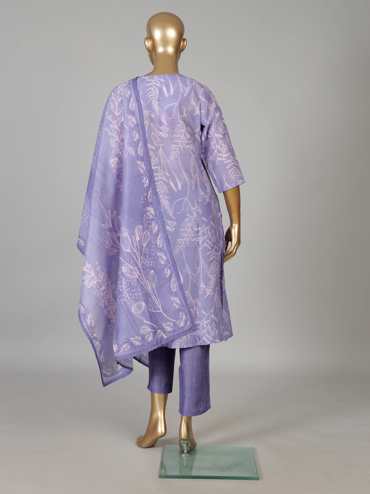 Light lavender cotton silk kurti set with printed dupatta