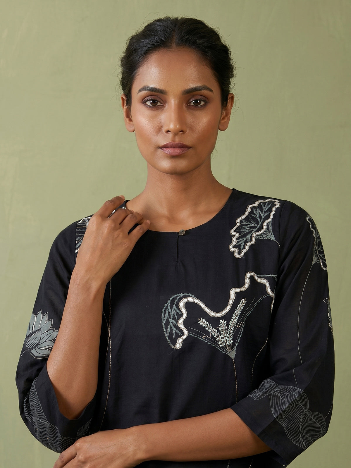 Black cotton festive wear kurti set with dupatta