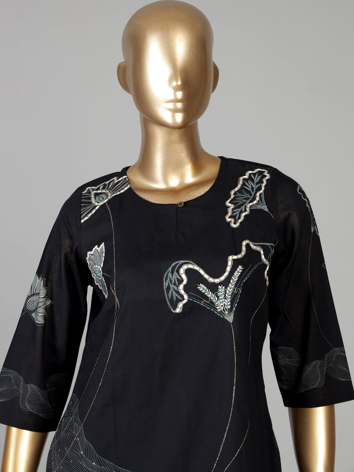 Black cotton festive wear kurti set with dupatta