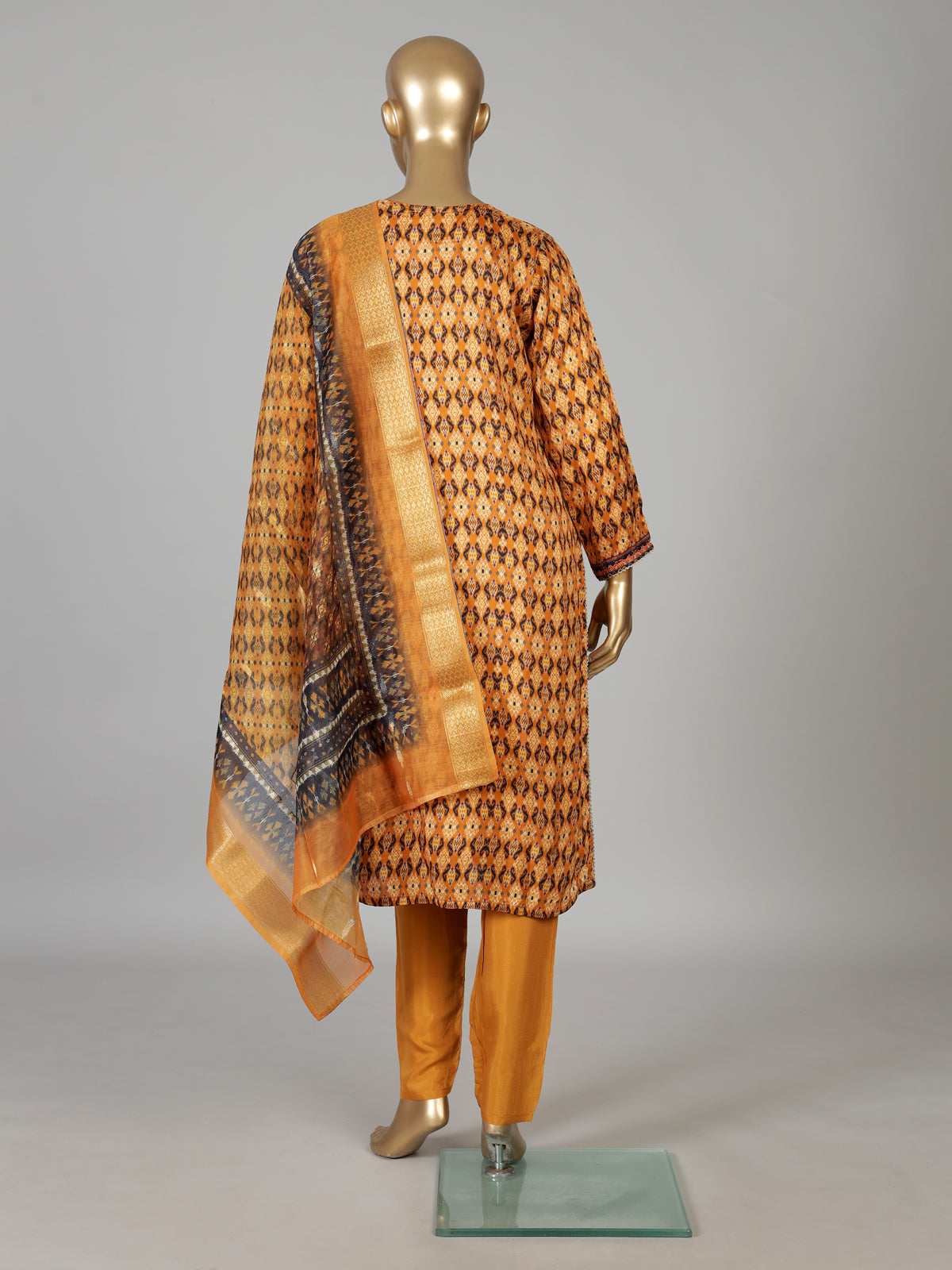 Mustard yellow silk printed kurti set with dupatta
