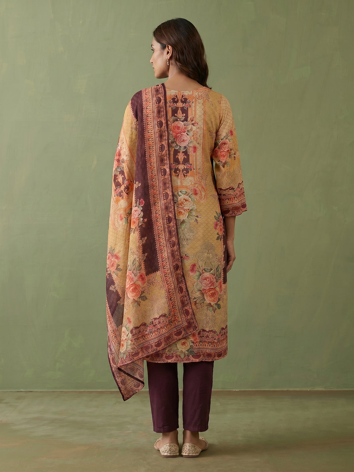 Yellow cotton silk festive kurti set with printed dupatta
