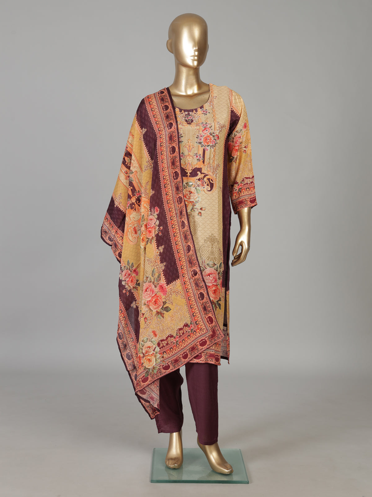 Yellow cotton silk festive kurti set with printed dupatta