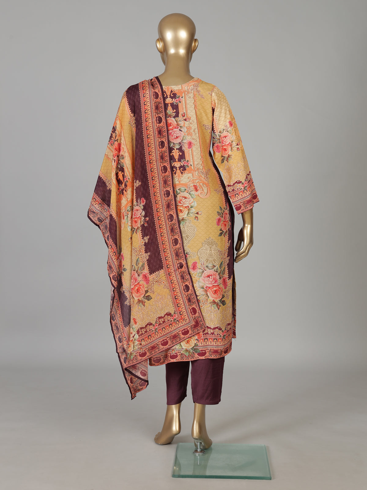 Yellow cotton silk festive kurti set with printed dupatta