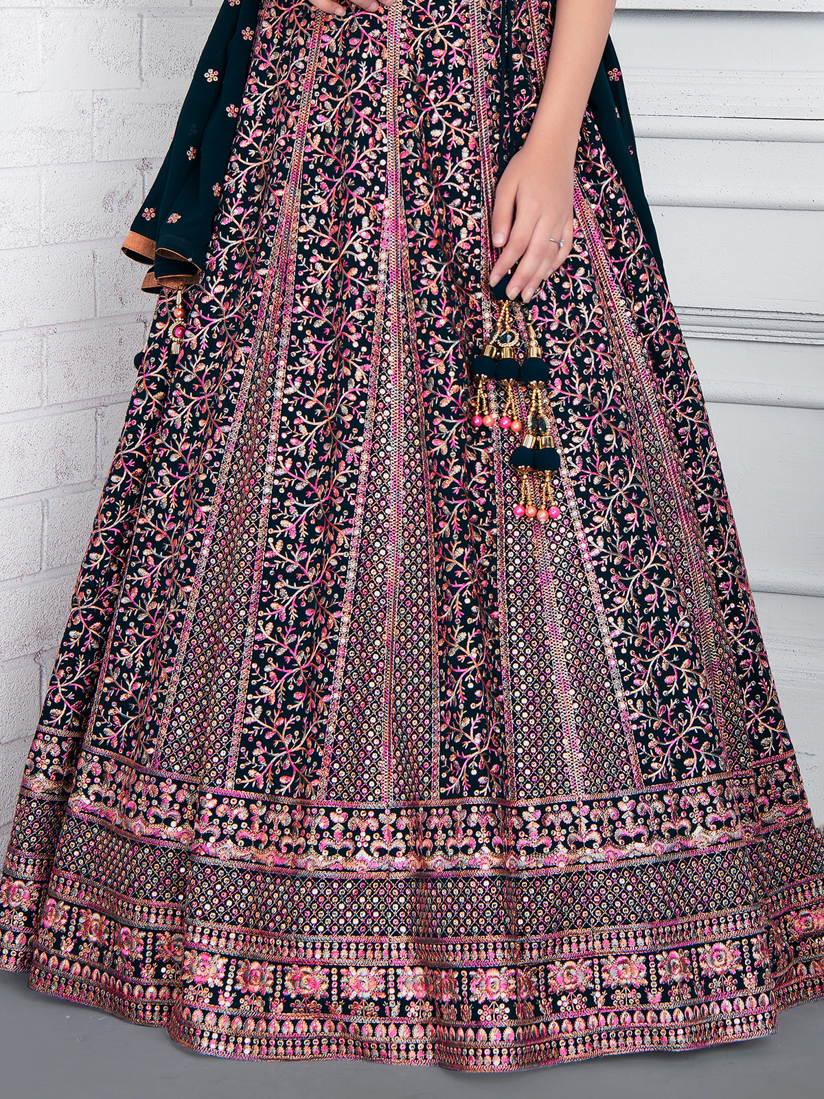 Navy art silk embroidered lehenga choli with dupatta