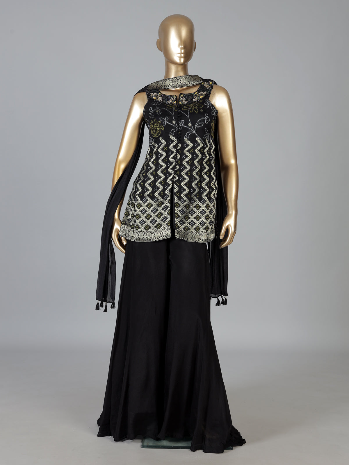Black georgette silk embellished palazzo suit with dupatta