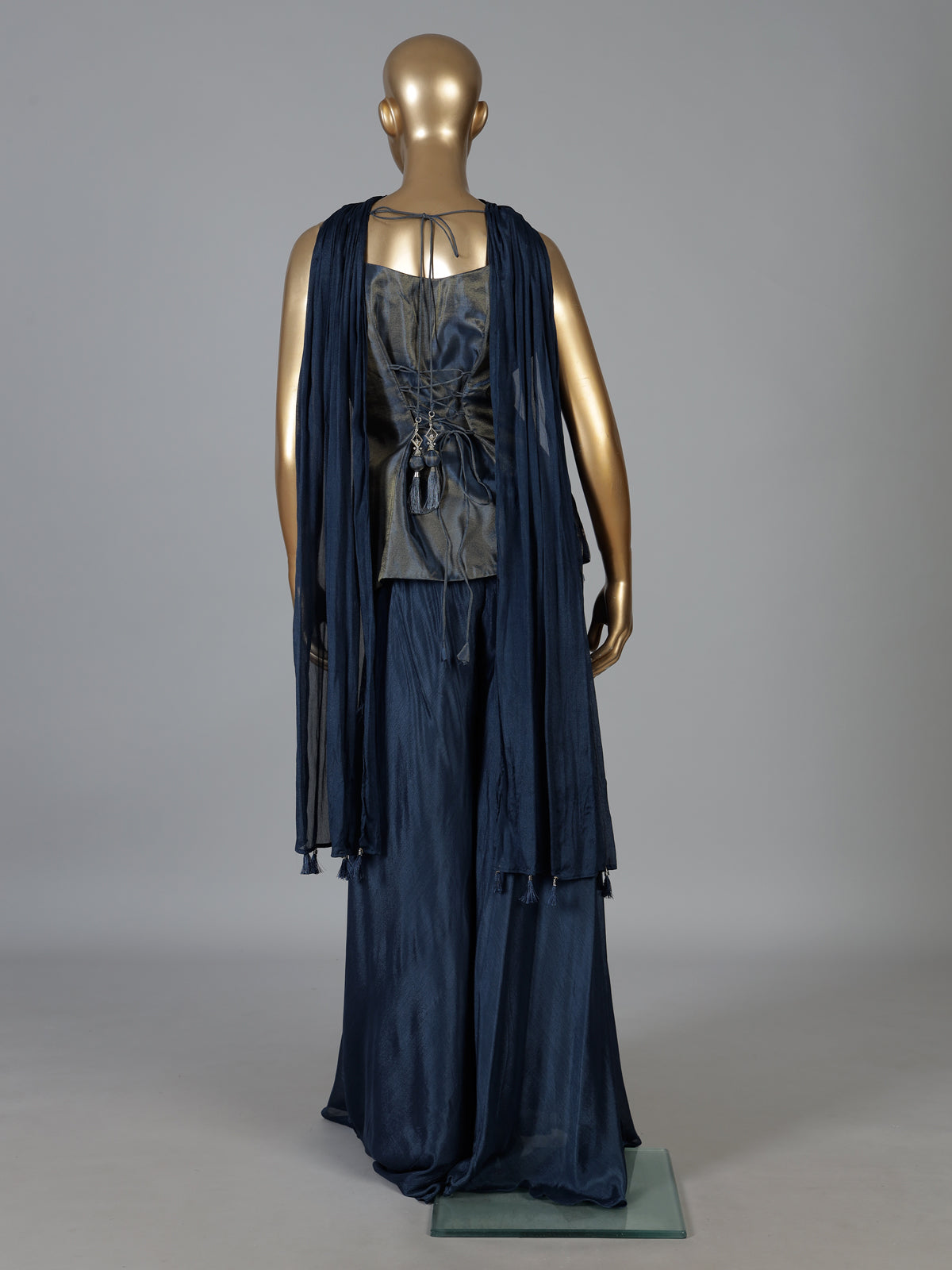 Pastel blue silk embellished palazzo suit with dupatta