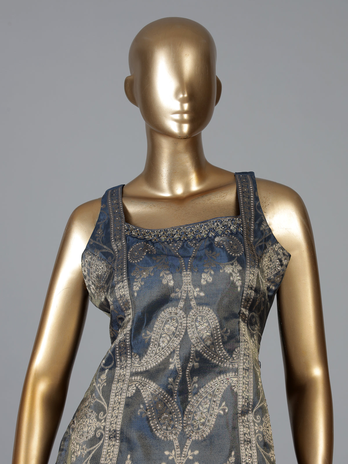 Pastel blue silk embellished palazzo suit with dupatta