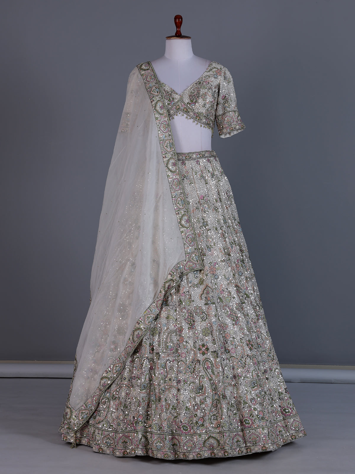 Off white georgette embroidered lehenga choli with dupatta