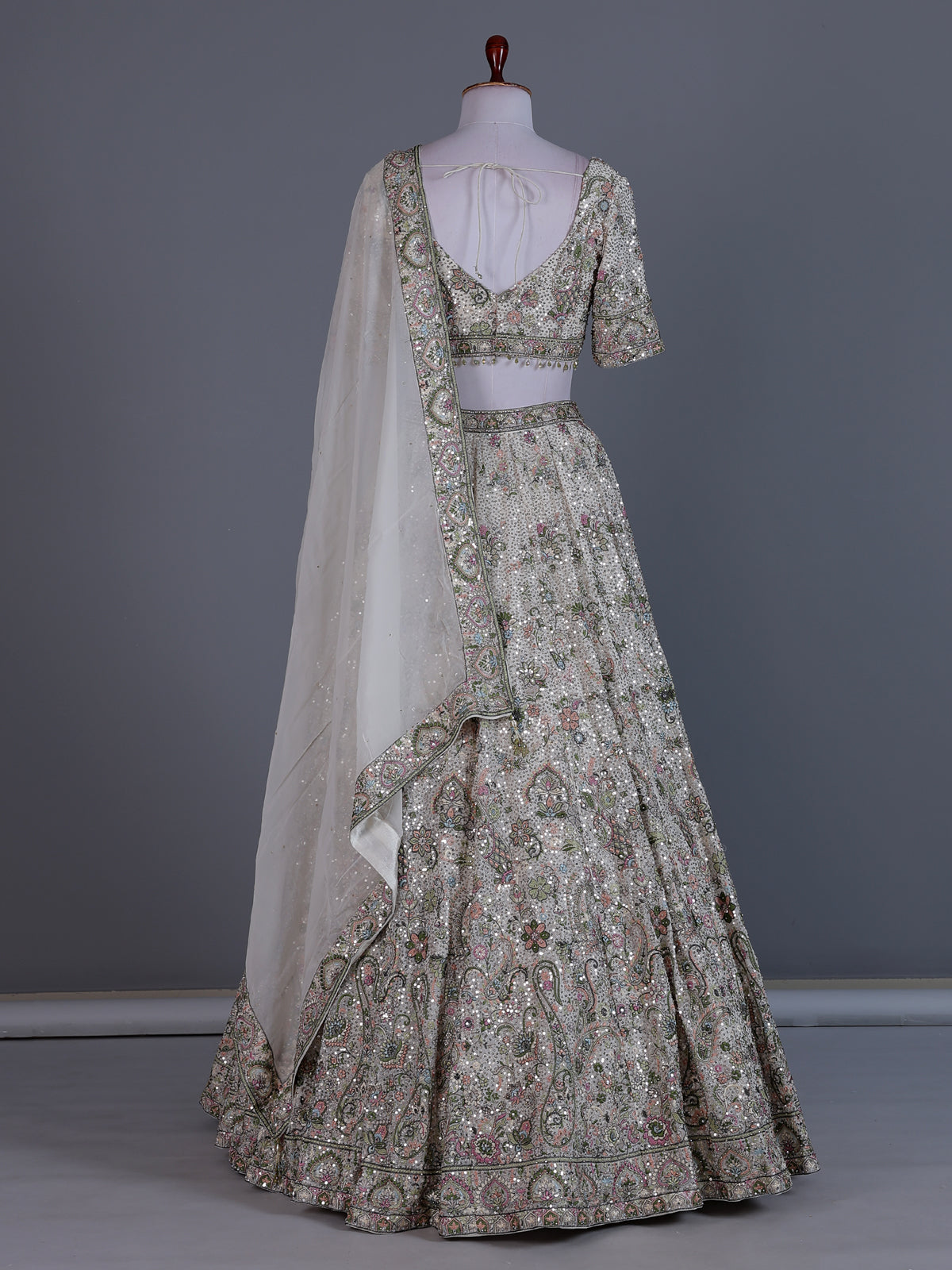 Off white georgette embroidered lehenga choli with dupatta