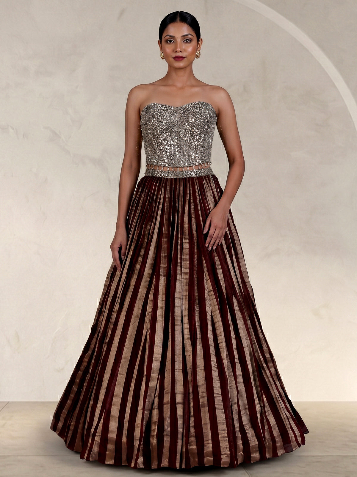 Brown georgette embellished lehenga choli with elegant dupatta