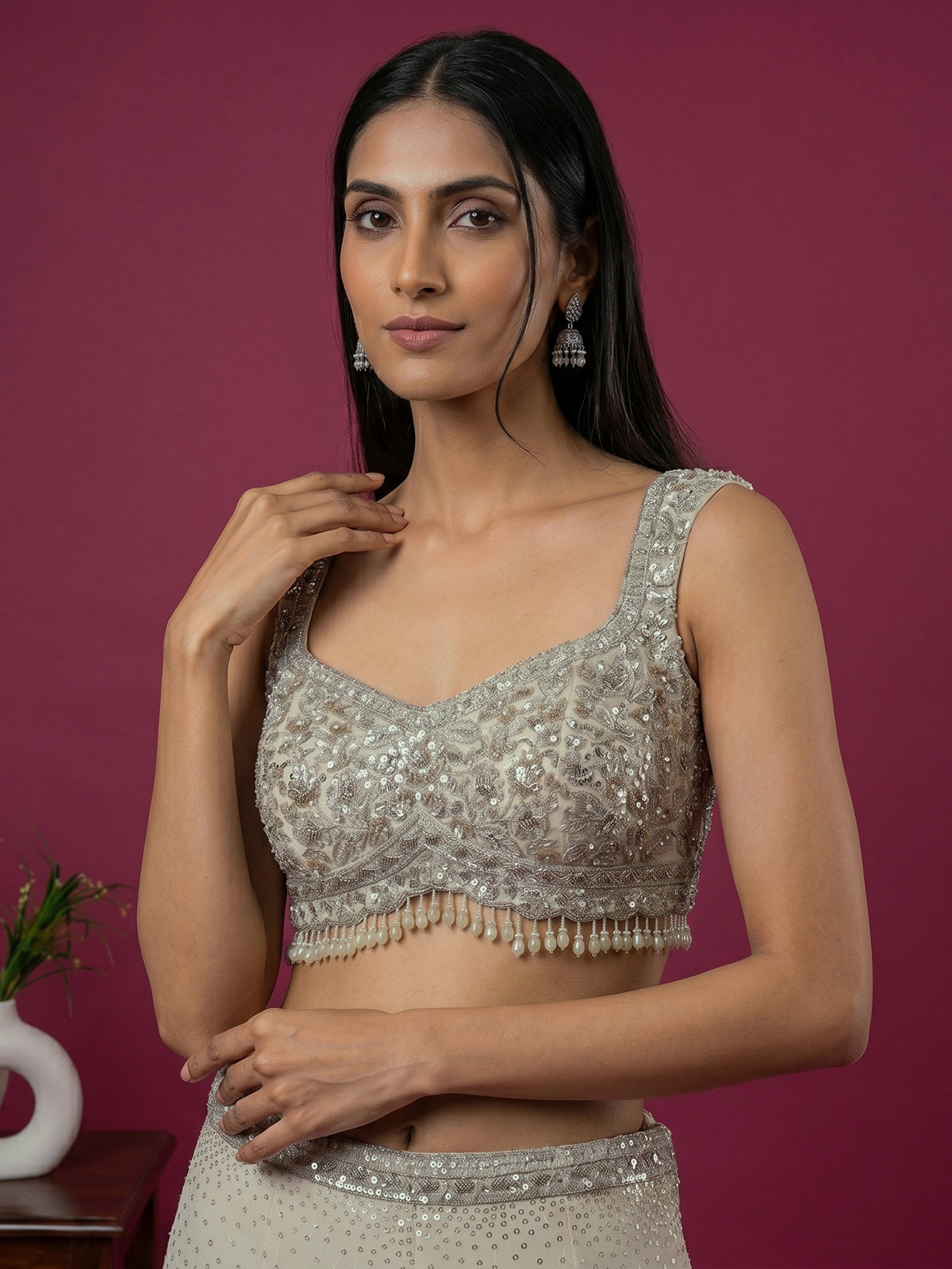 Cream georgette designer sharara suit with dupatta