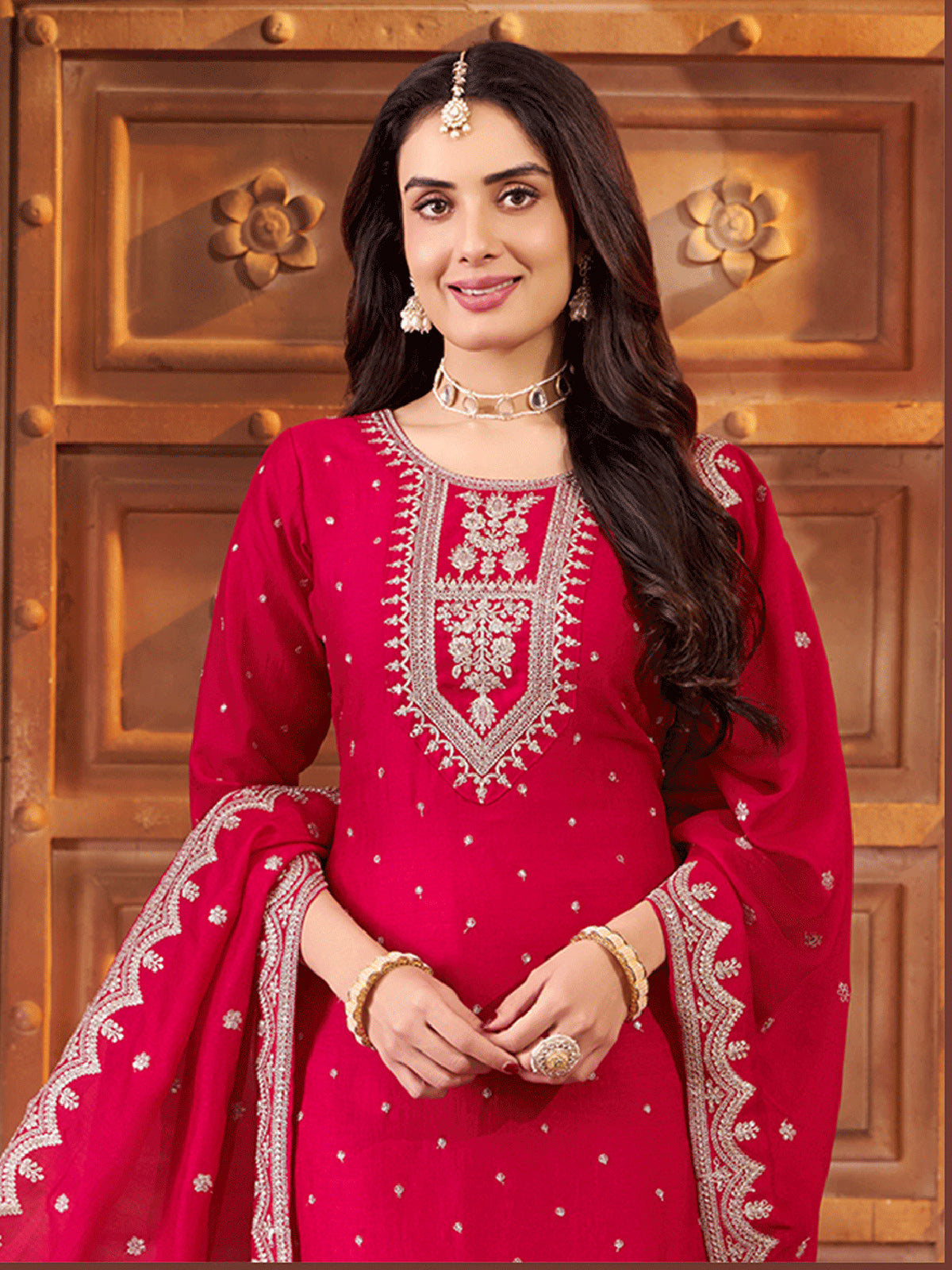 Rani pink chanderi silk festive royal salwar suit
