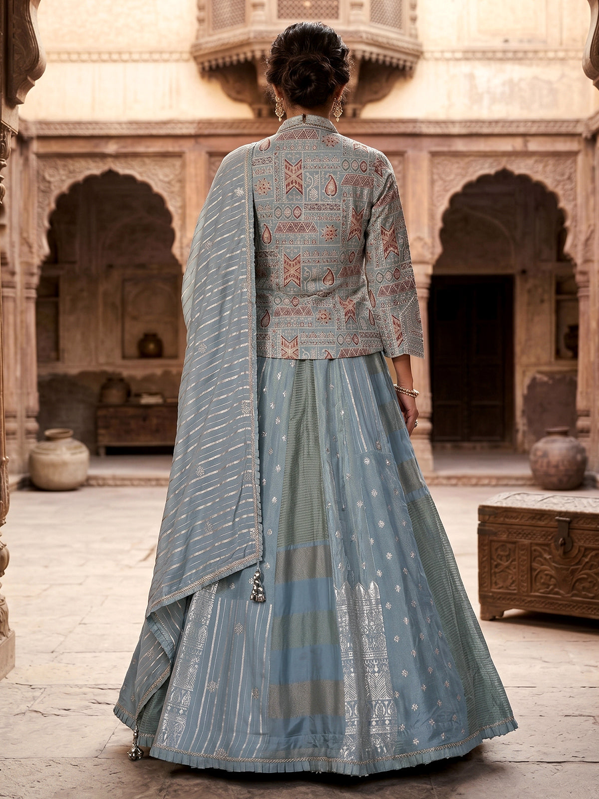 Pastel sky blue silk designer lehenga choli with dupatta