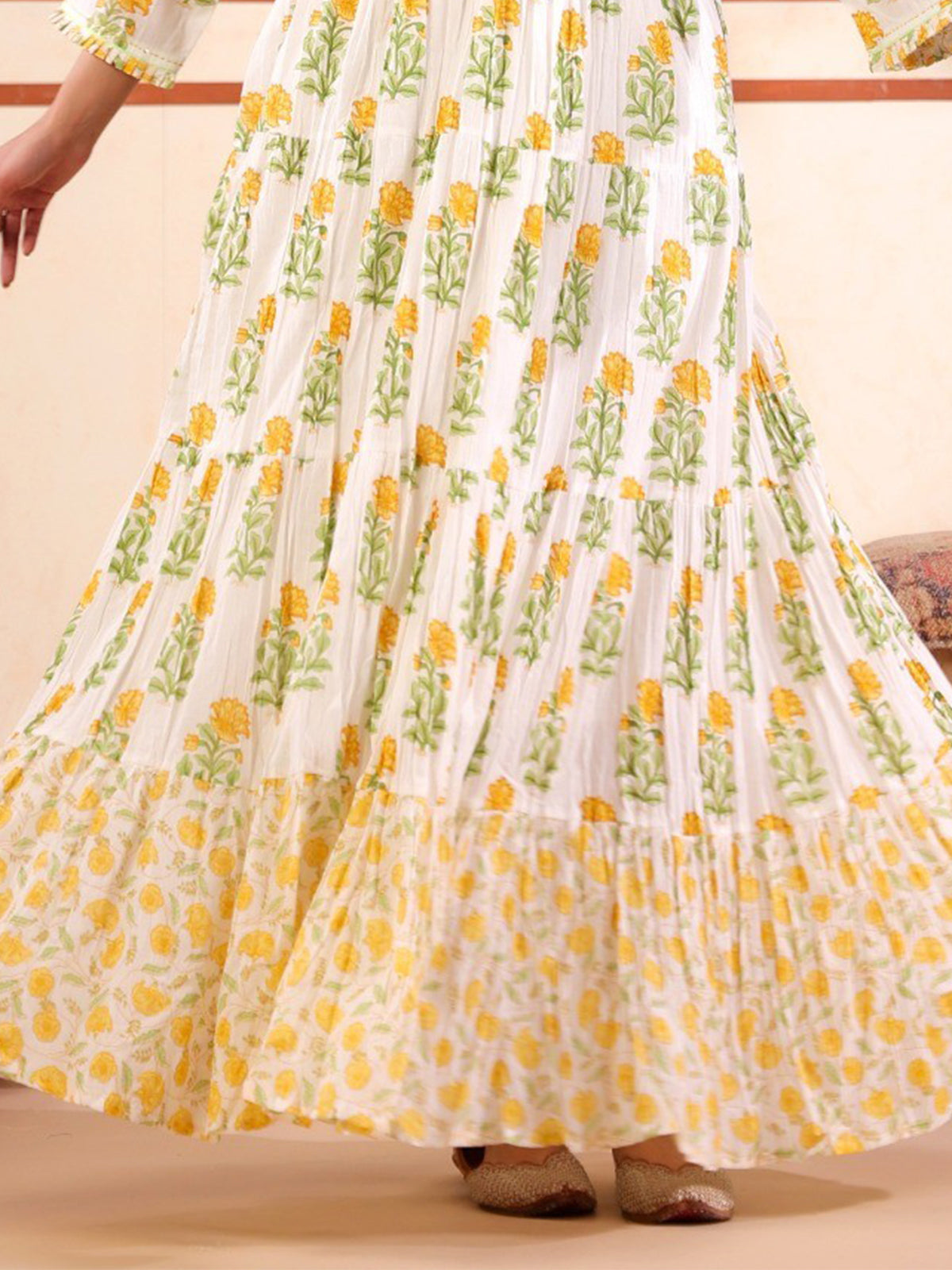 White cotton floral printed kurti for festive elegance