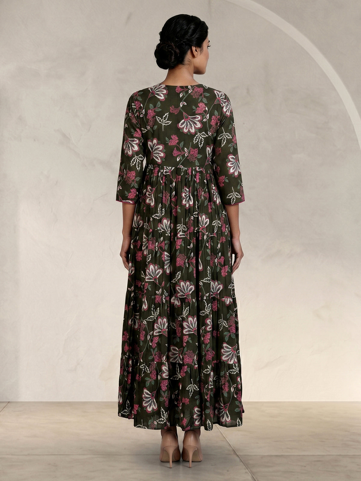 Mehendi green floral printed cotton silk casual kurti
