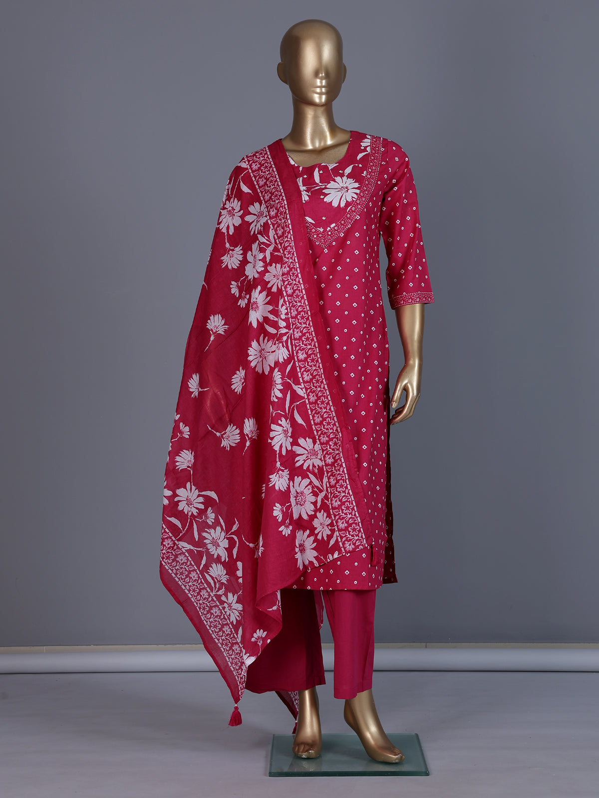 Pink silk floral printed palazzo kurti set with dupatta