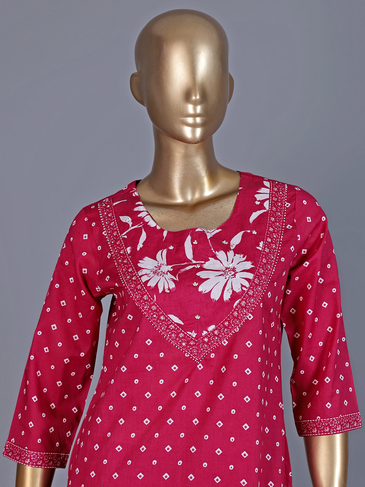Pink silk floral printed palazzo kurti set with dupatta