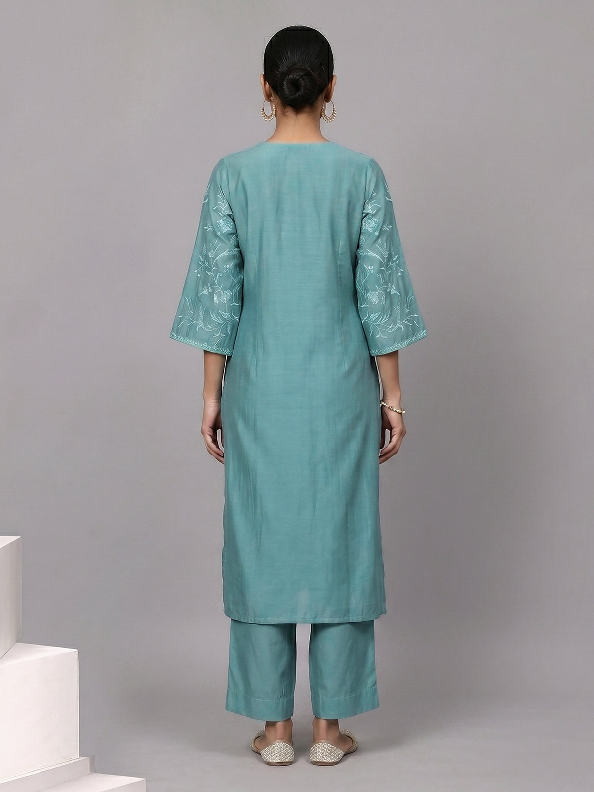 Sky blue silk bodice style kurti set