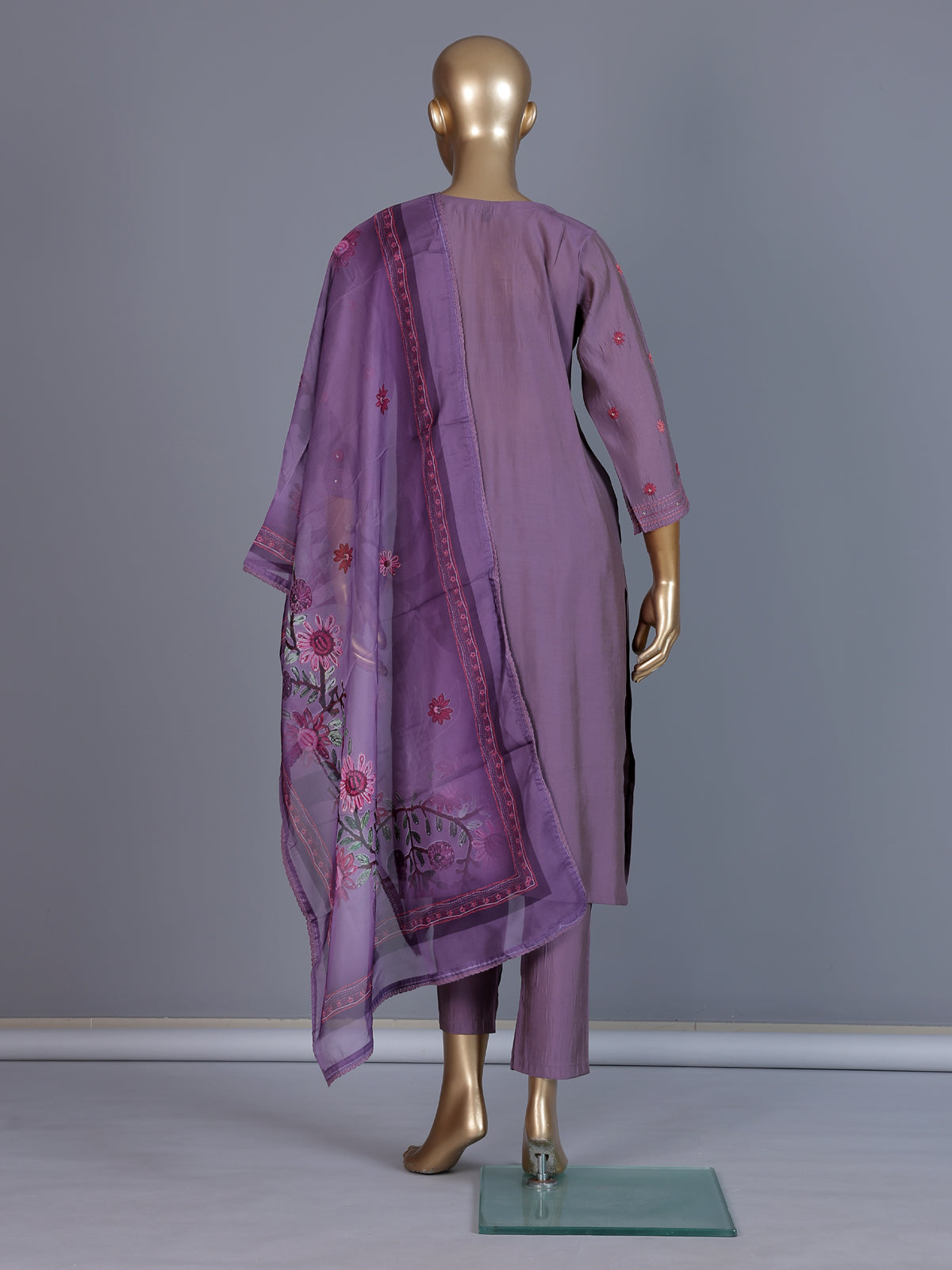 Lilac purple silk straight cut festive kurti set