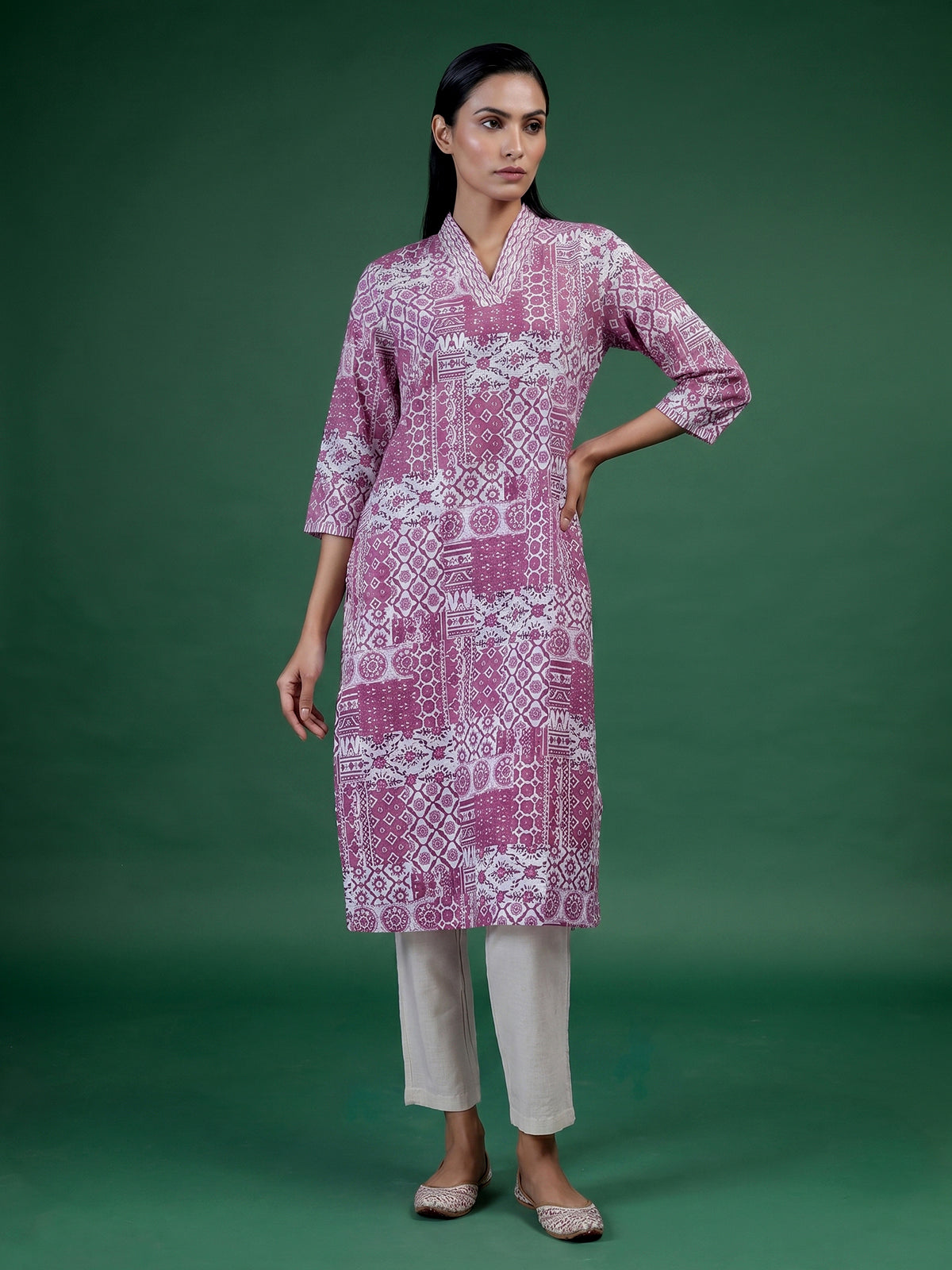 Light purple printed cotton blend stylish casual kurti