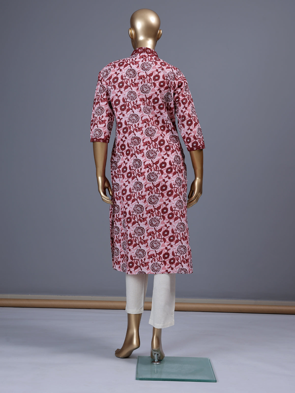 Pink floral printed cotton blend everyday wear kurti