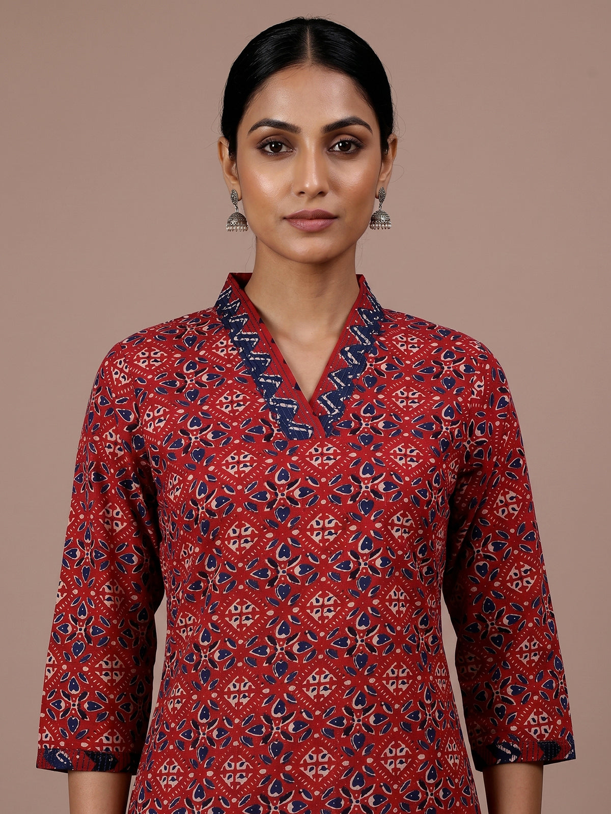 Maroon printed cotton blend casual kurti for women