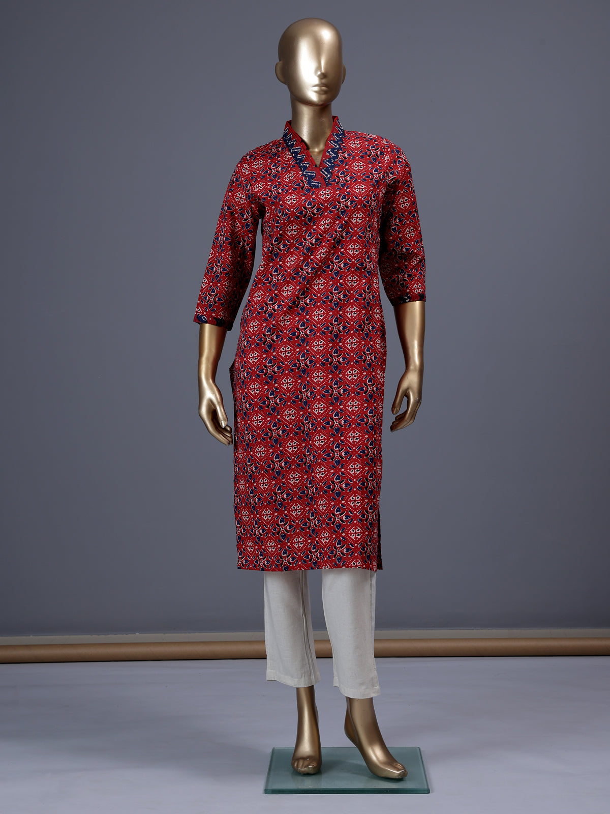 Maroon printed cotton blend casual kurti for women