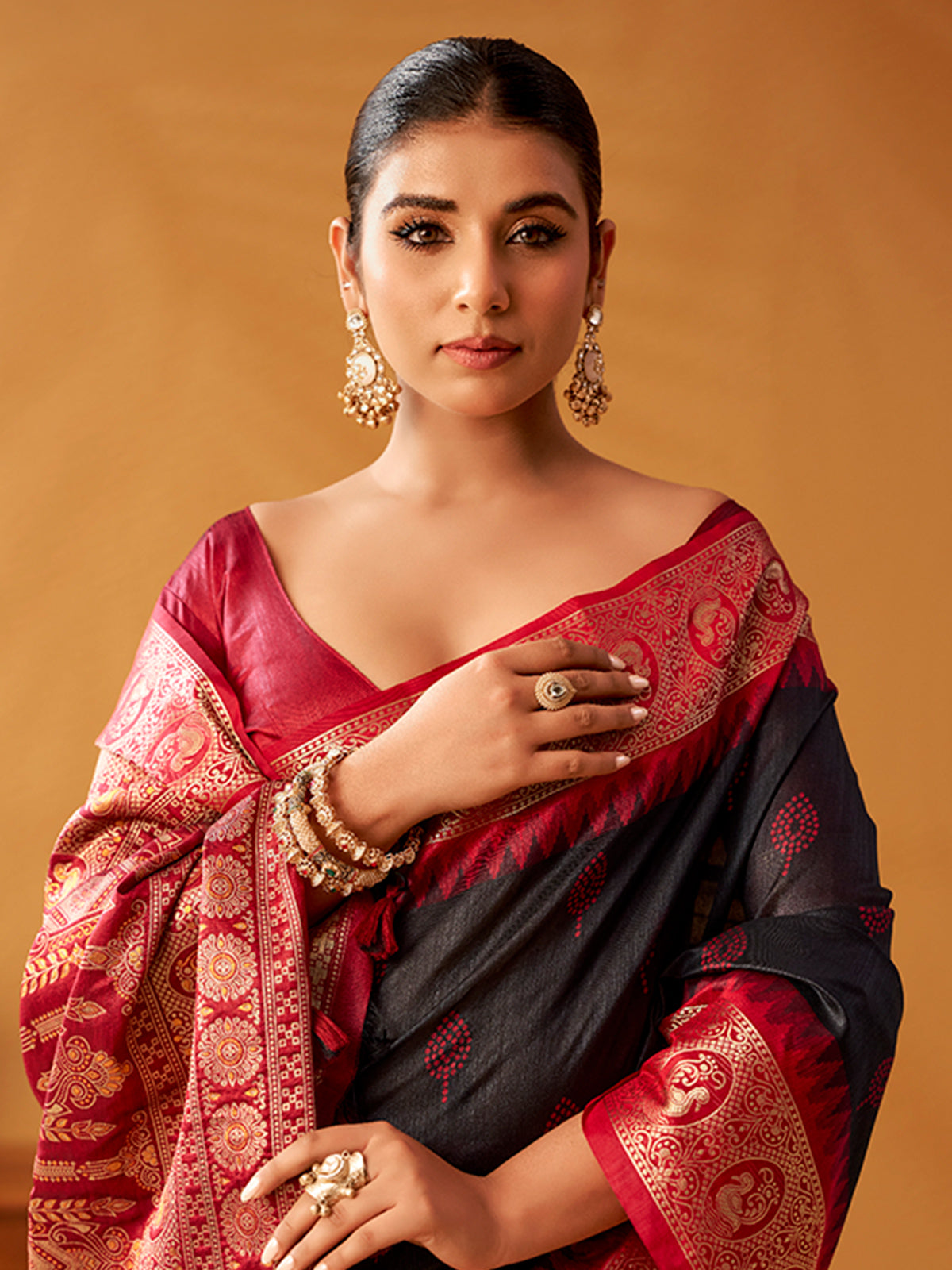 Black paisley zari modal cotton saree