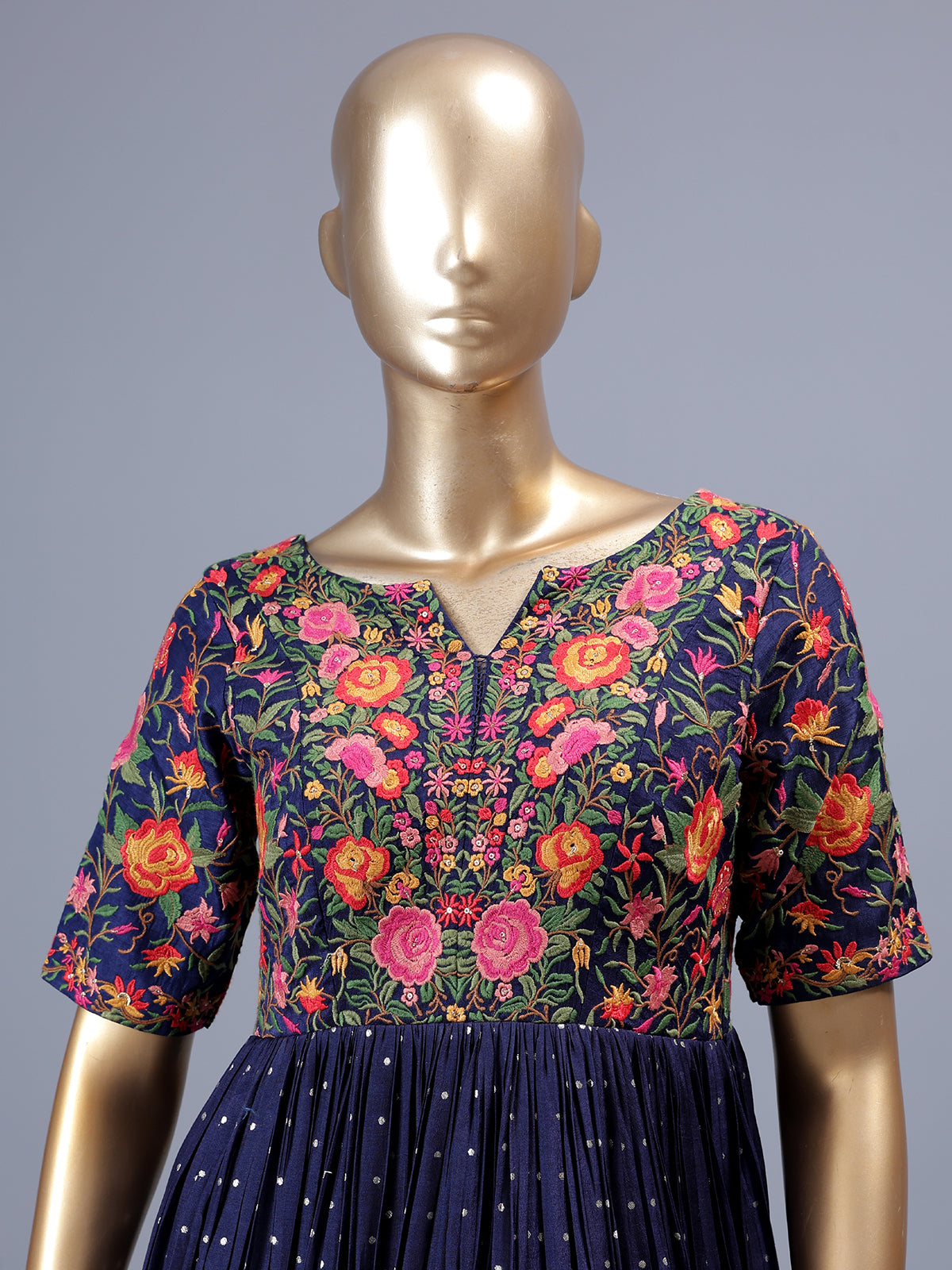 Navy silk anarkali salwar suit with sweetheart neckline