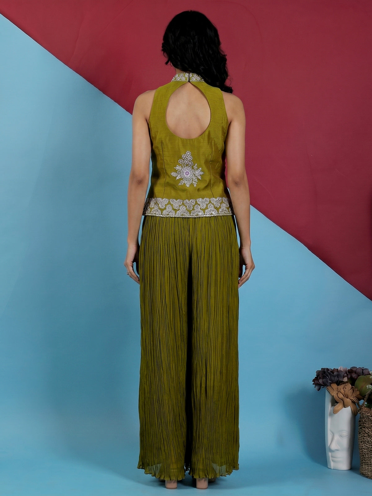 Mehendi green georgette designer palazzo suit for celebrations