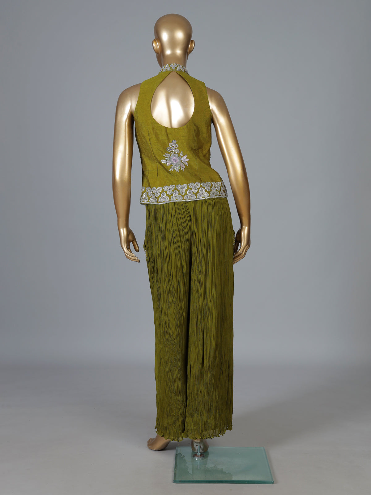 Mehendi green georgette designer palazzo suit for celebrations