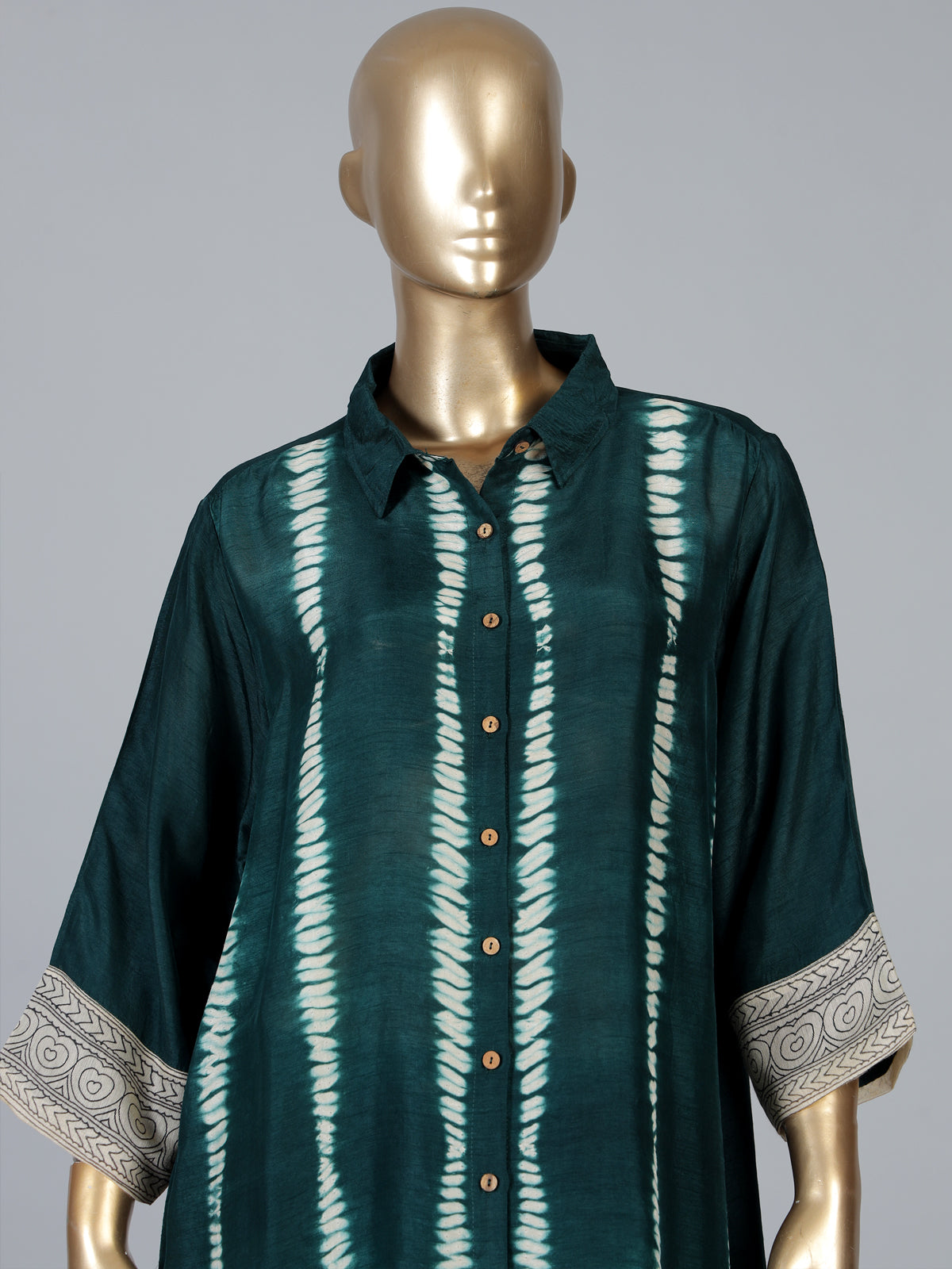 Green silk printed designer co-ord set with palazzo