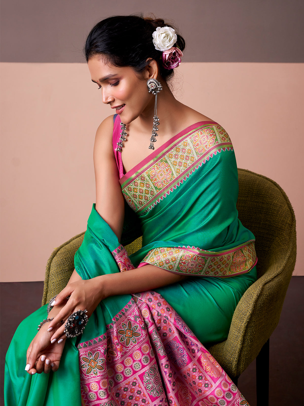 Mint green royal patola silk saree