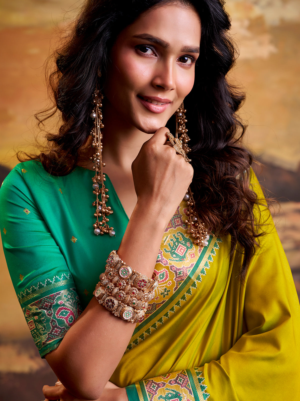 Olive traditional ikat patola saree