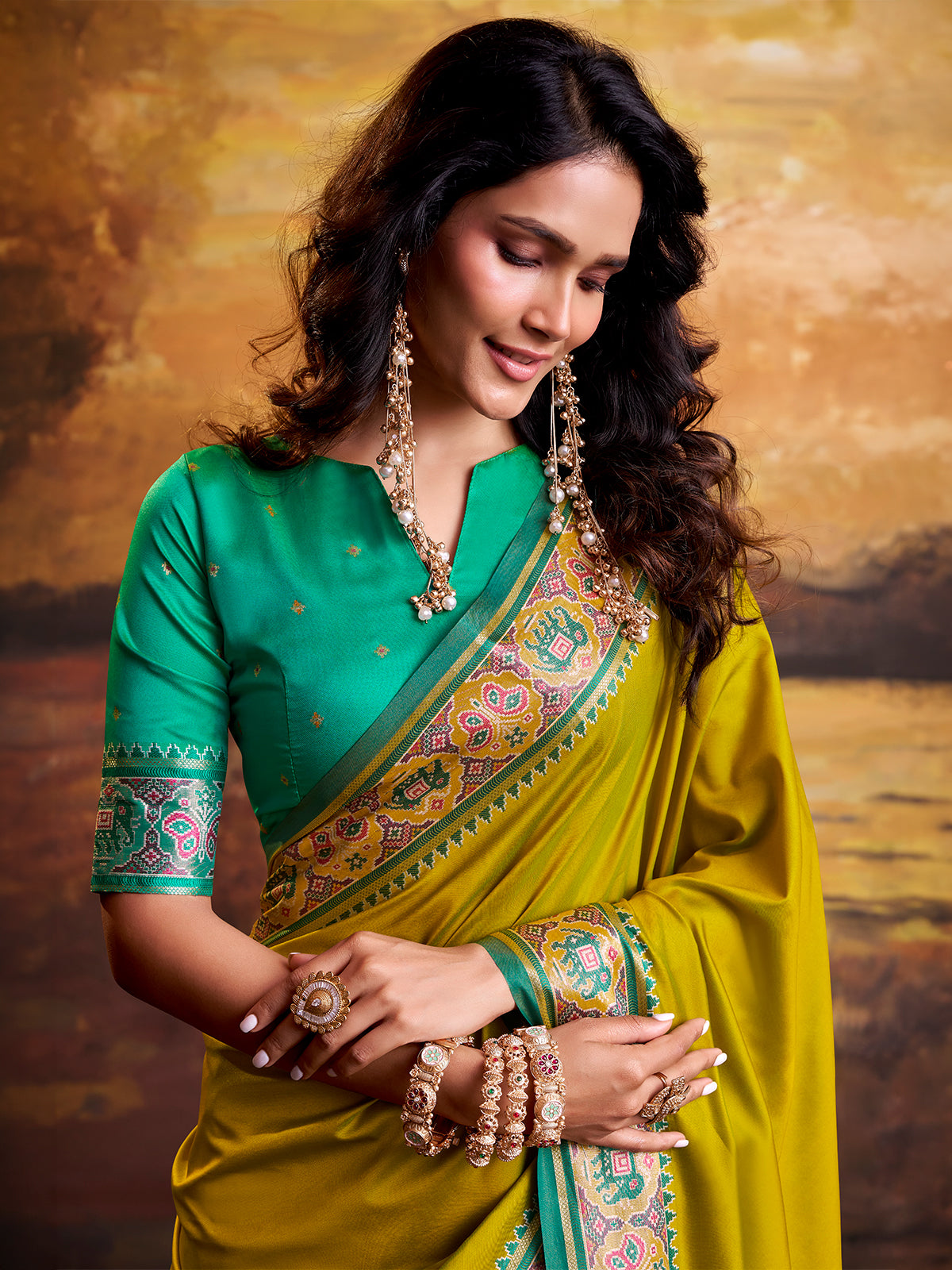 Olive traditional ikat patola saree