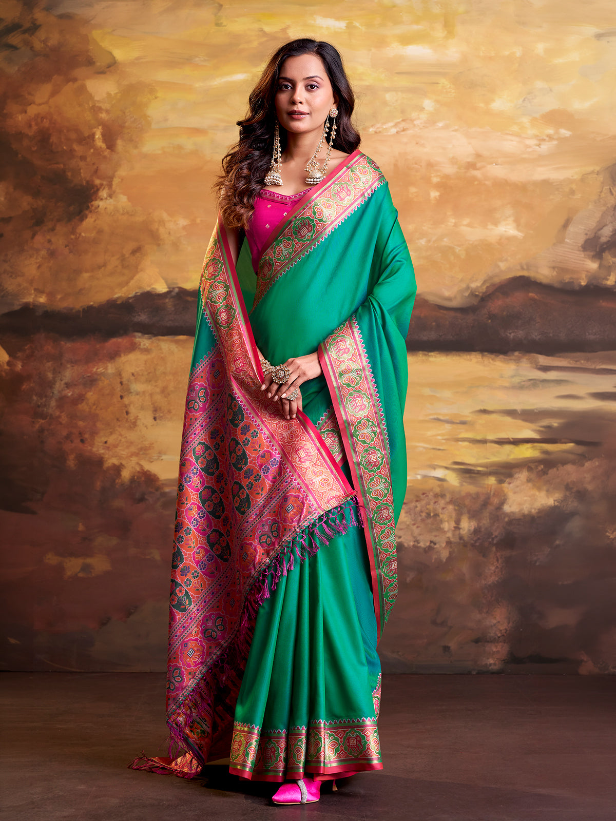 Mint green royal ikat weave saree