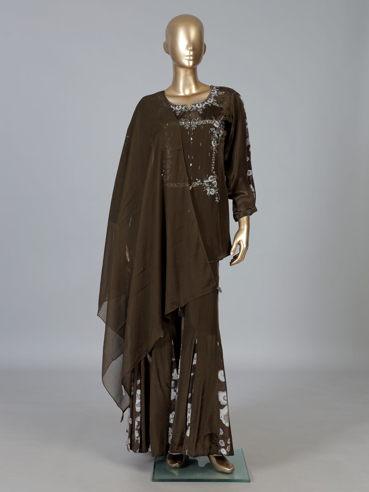 Mehendi green crepe silk palazzo suit elegance