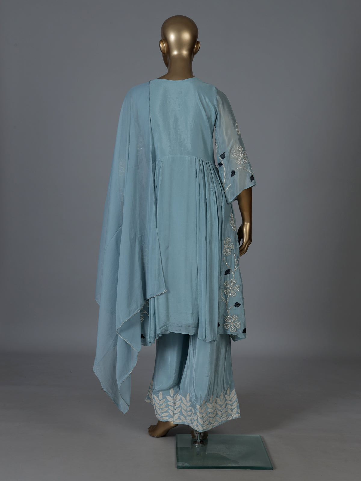 Firozi blue chinon silk palazzo suit with dupatta